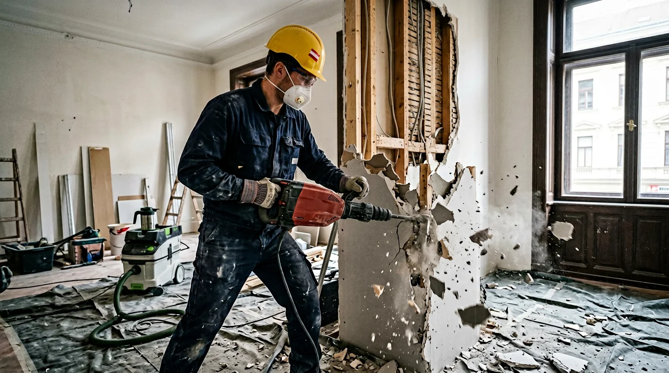 Demontage Mauerbach: Abbruch und Teilabbruch – Handwerker Tage Demontage Mauerbach – Teilabbruch einer Trockenbauwand mit Bohrhammer